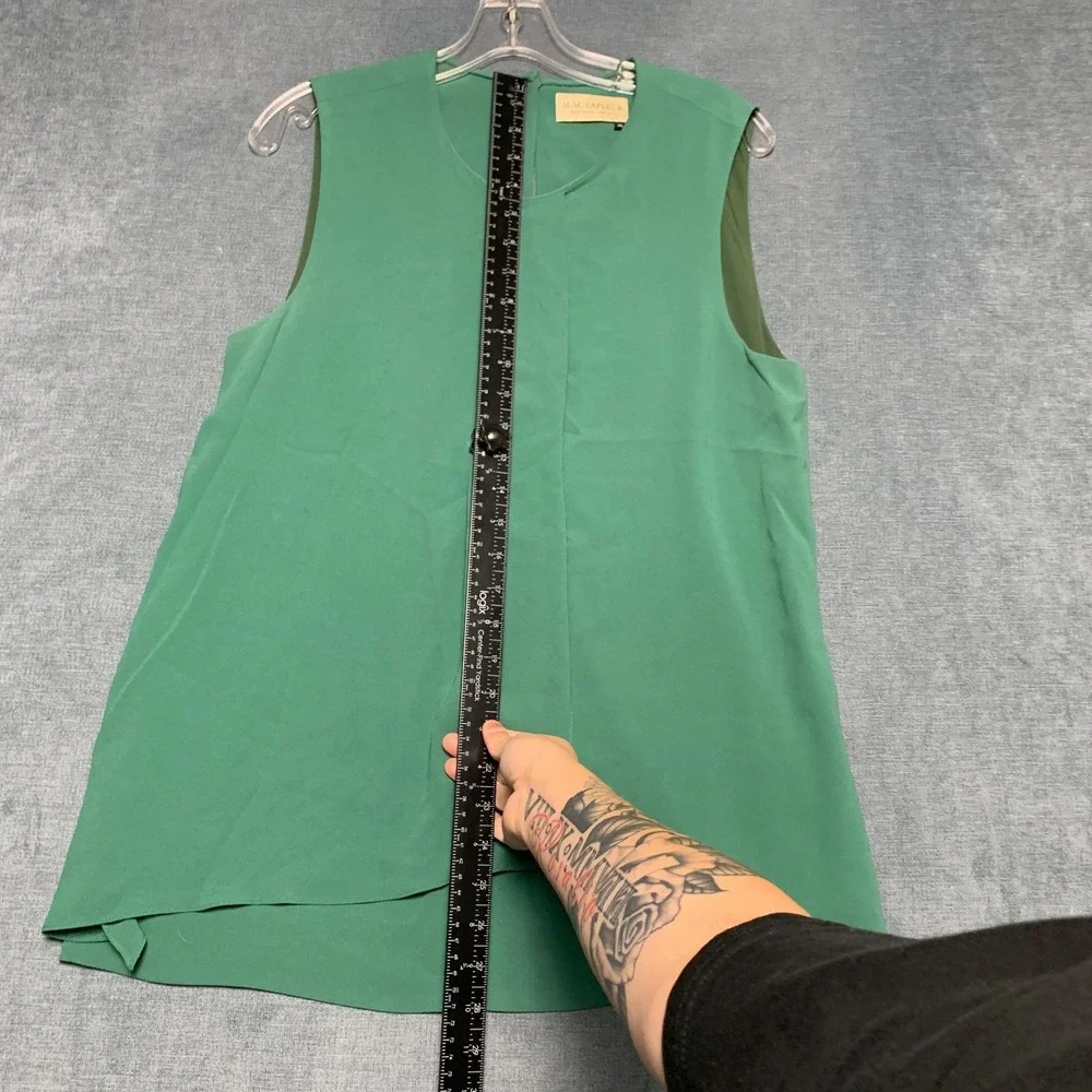 M.M.Lafleur Blouse Top Womens XL Green Lined Sleeveless Preppy Layered Front